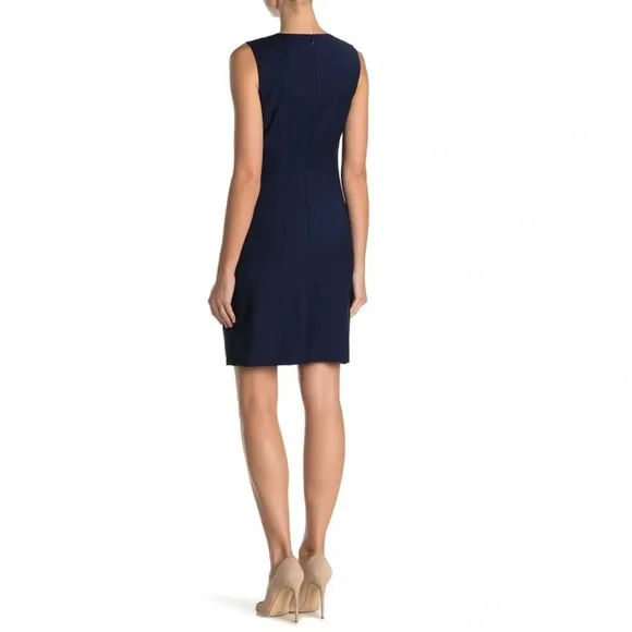NWT Theory Sleeveless Front Ruching Sheath Dress, Sea Blue - Picture 2 of 15
